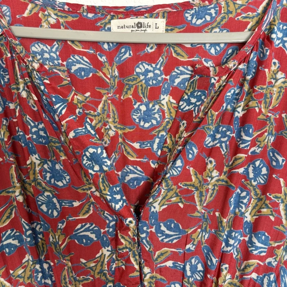 Natural Life Bella Red Blue Floral Maxi Dress Women’s Large Cottagecore Bohemian - Picture 4 of 14